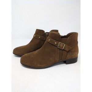 Clarks Womens Suede Chelsea Ankle Boot Trish Strap Studded Chocolate Brown 7M